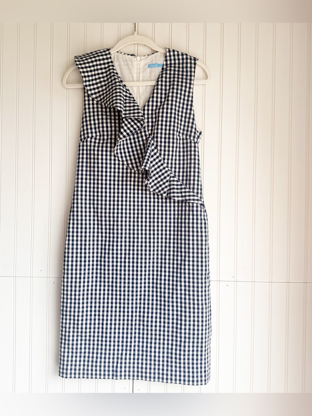 J. McLaughlin Size 6 Navy Blue and White Sleeveless Kathryn Gingham Dress - Picture 2 of 6